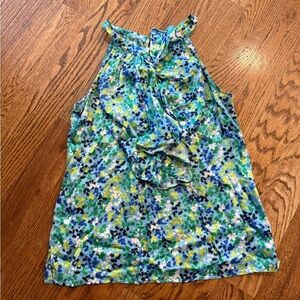 Lilly Pulitzer oops I Spilled it Again Top 100% silk blue green size 6 ruffle
